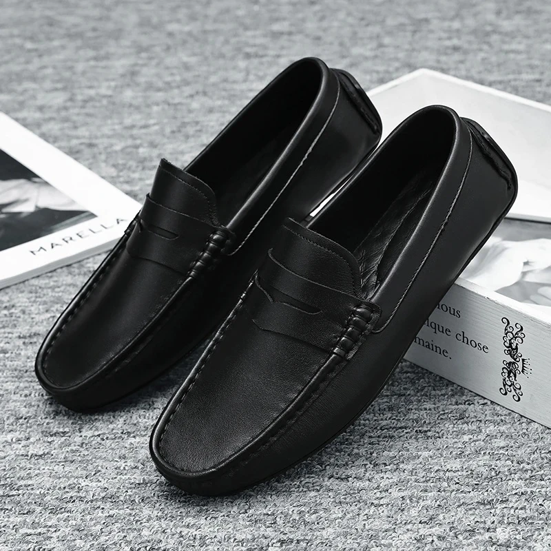 男士商务简约百搭豆豆鞋真皮豆豆鞋四季透气黑色软底豆豆鞋