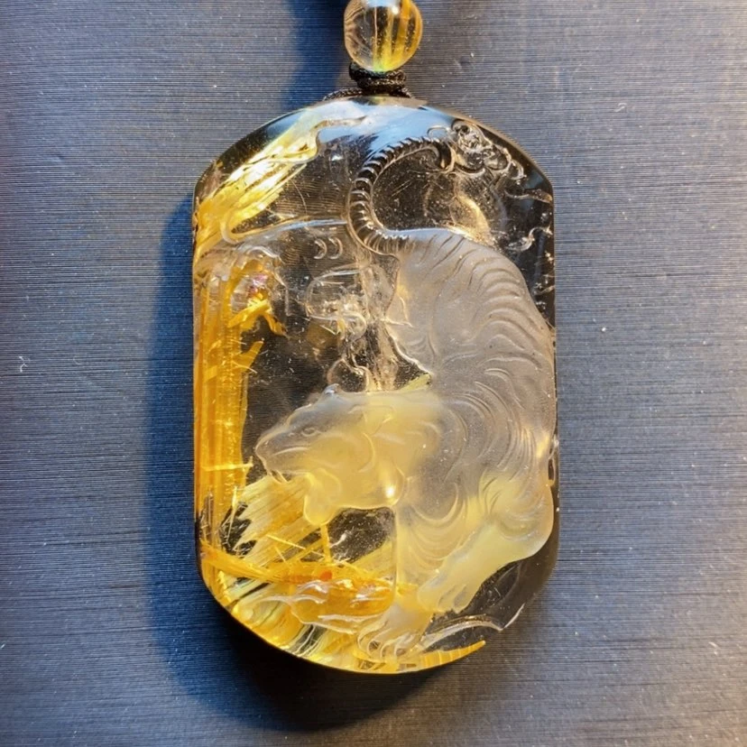 【闪购商品】水晶颈饰未镶嵌天然钛晶虎牌吊坠