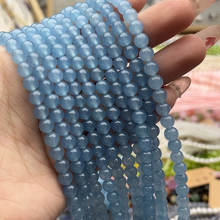 玛瑙/玉髓珠宝半成品未镶嵌一条6mm左右海蓝宝