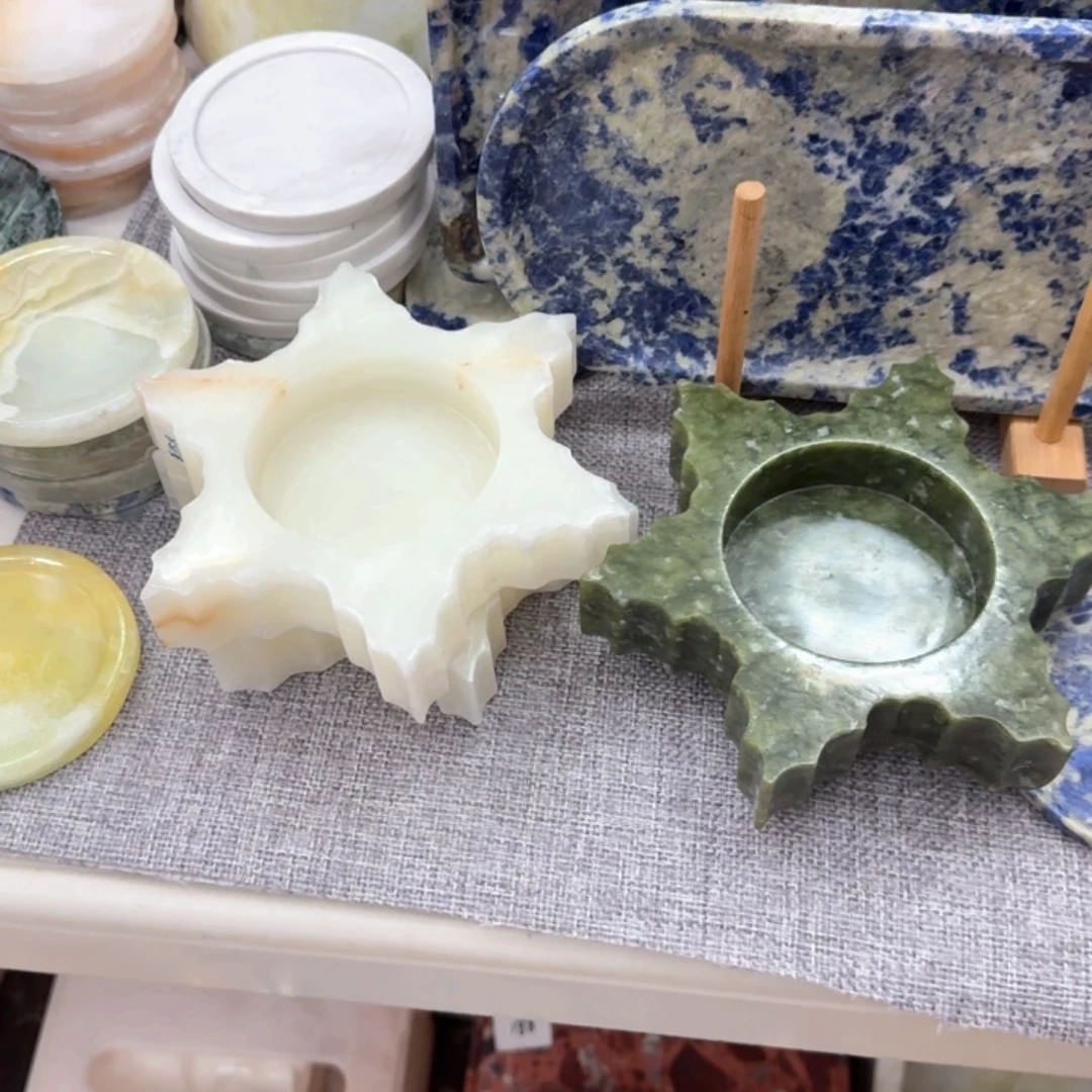 石材丹东绿雪花烛台