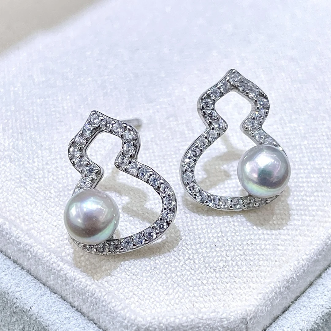 海水真多麻珍珠 S925银葫芦款珍珠耳钉 4-5MM