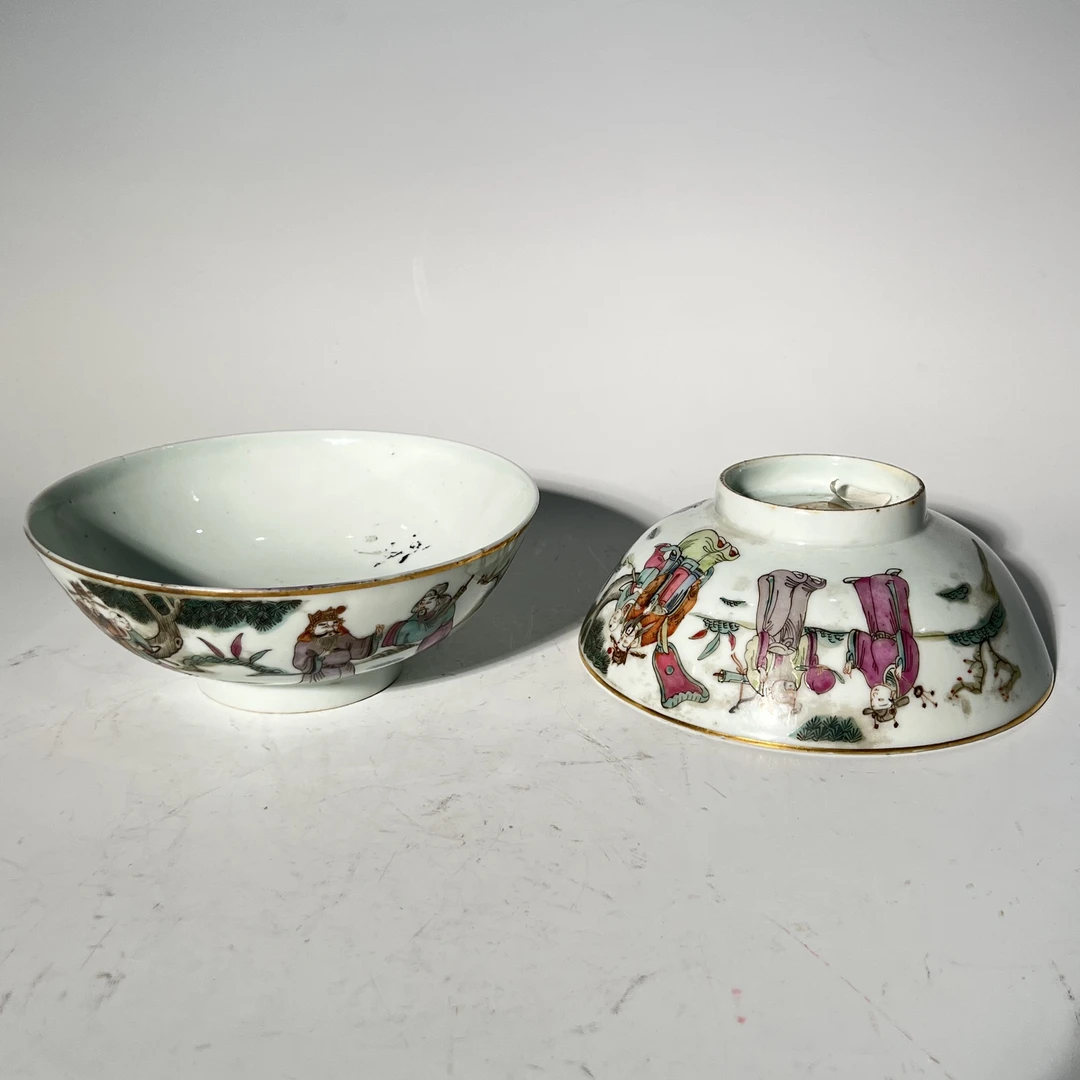 Q-清晚期 粉彩福禄寿纹对碗 口径15.9 高度6