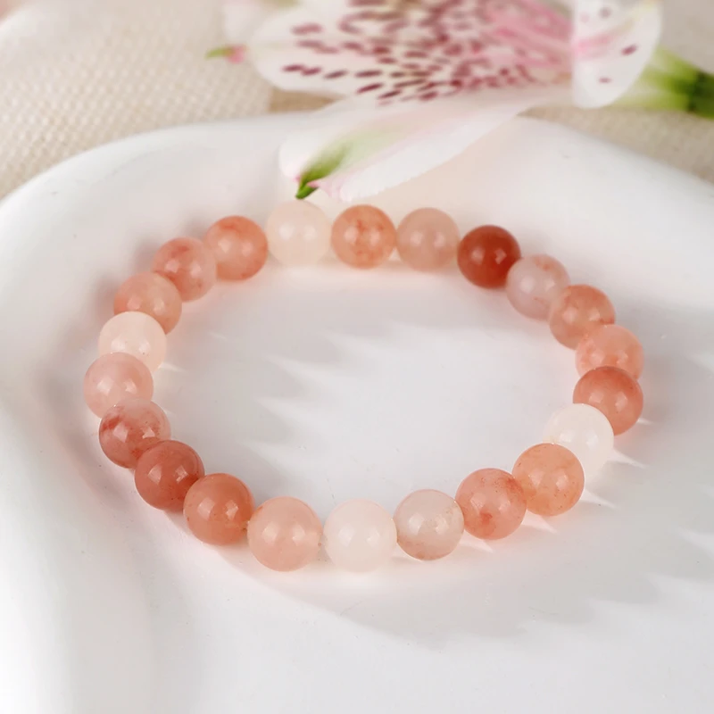 金丝玉手串天然桃花酿手串 冰透 粉色古风少女温柔
