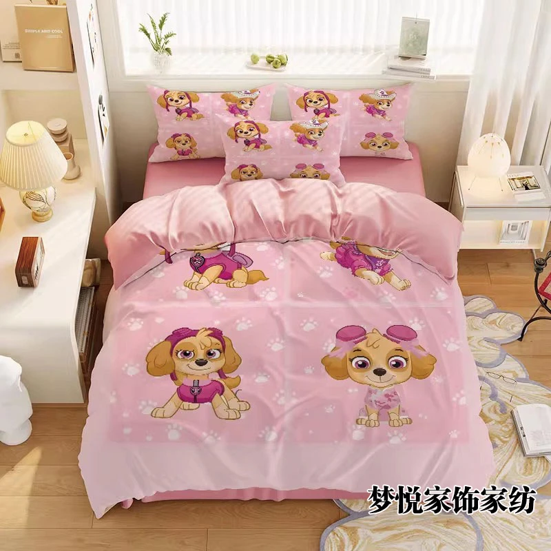 汪汪队儿童全棉四件套卡通床上纯棉床单被套学生宿舍单人床三件套