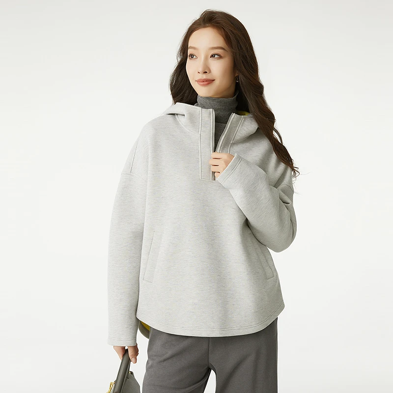 布景女秋季新品卫衣通勤简约纯色连帽套头卫衣BW43VY0863