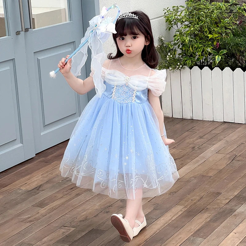 女童夏季艾莎公主裙2025新款夏装儿童洋气裙子女孩生日网纱连衣裙