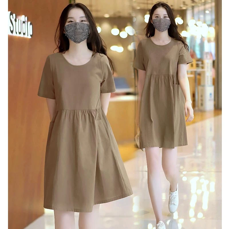 2025年夏季新款连衣裙短袖时尚设计感显瘦女装宽松遮肚裙子小个子