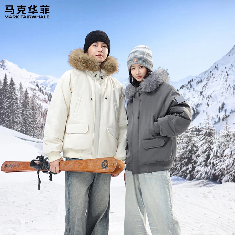 马克华菲【极寒系列】派克服大毛领休闲风收口袖连帽情侣外套M2005.