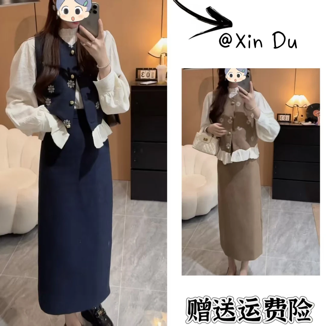 2025秋季新款时尚显瘦气质女士网红洋气两件套百搭款D22368