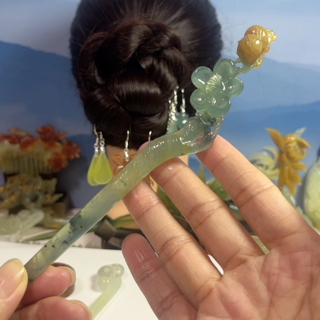 蛇纹石玉未镶嵌发饰玩***了