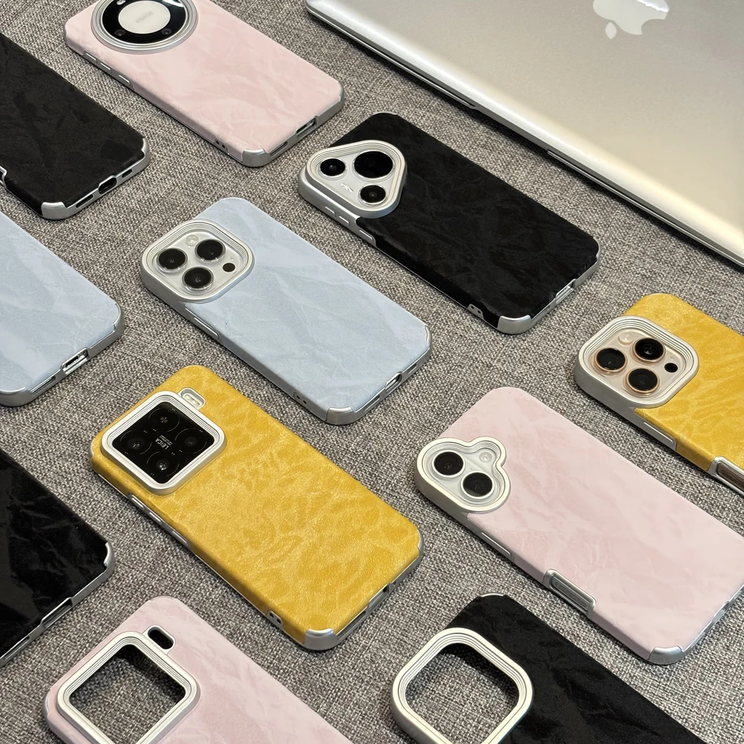 BANCA纯色贴皮雪山纹适用苹果17手机壳iPhone16小米15vivoppo华为