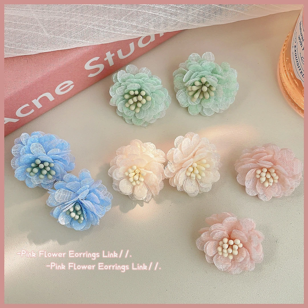 合金布艺耳饰 日韩风小清新森系ins耳饰超仙布艺山茶花少女耳钉