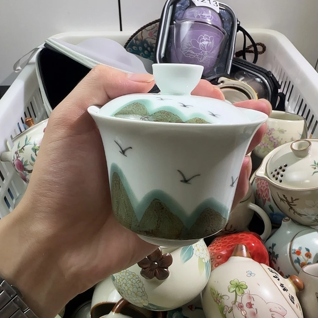 羊脂玉手绘二才盖碗