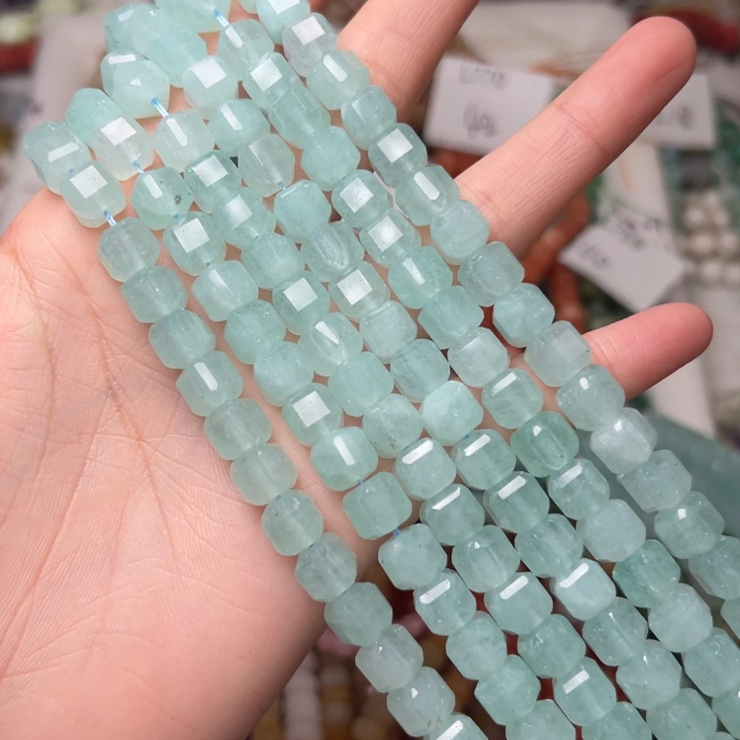 玛瑙/玉髓合金珠宝半成品L771。8mm天然绿东陵钻切方糖一条