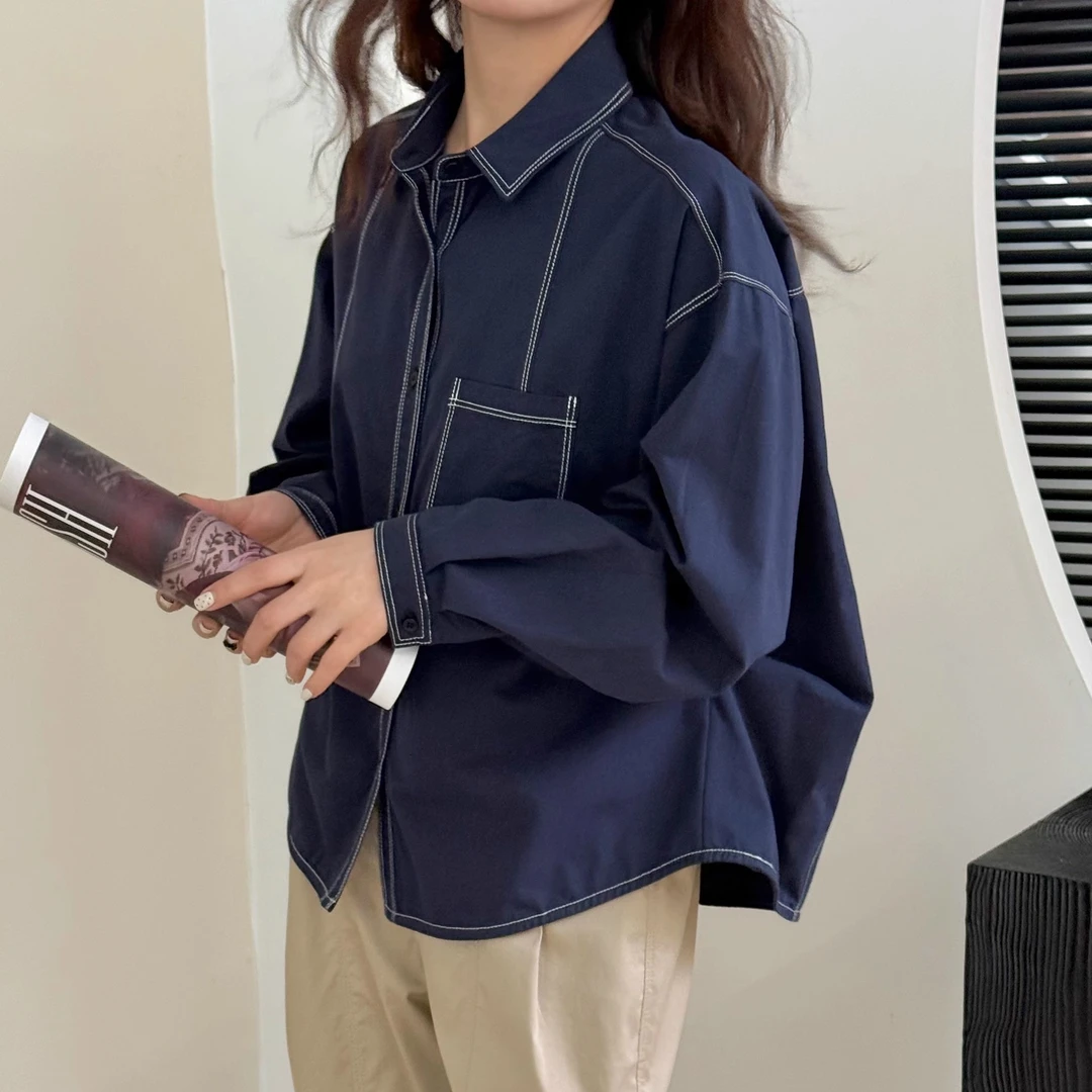 复古港味牛仔衬衫女春秋新款宽松显瘦叠穿衬衣小个子正肩内搭外套