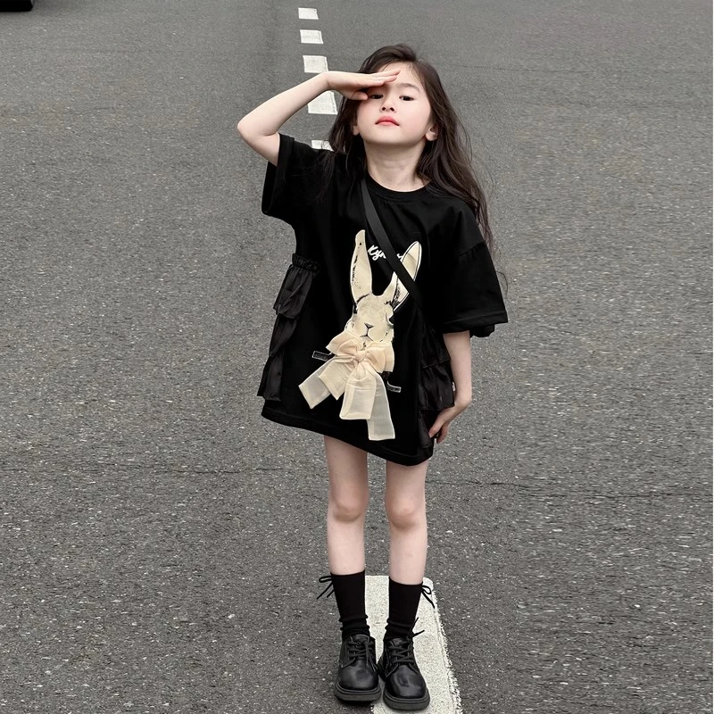 女童短袖t恤2025新款大童宽松洋气上衣儿童装夏季休闲半袖夏装大t