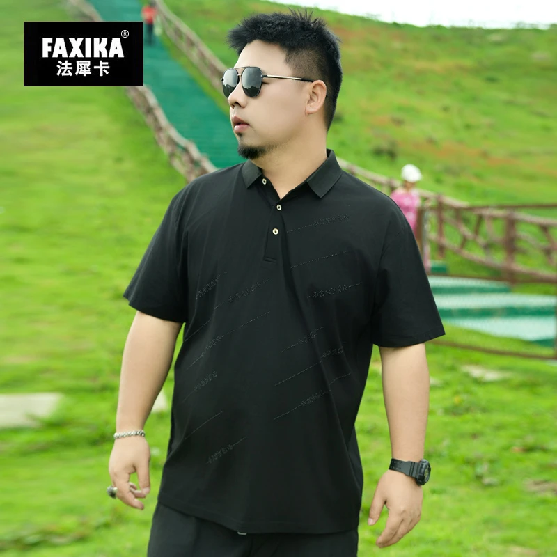 法犀卡大码男装行政商务短袖POLO衫加大加肥宽松胖子休闲印花恤衫