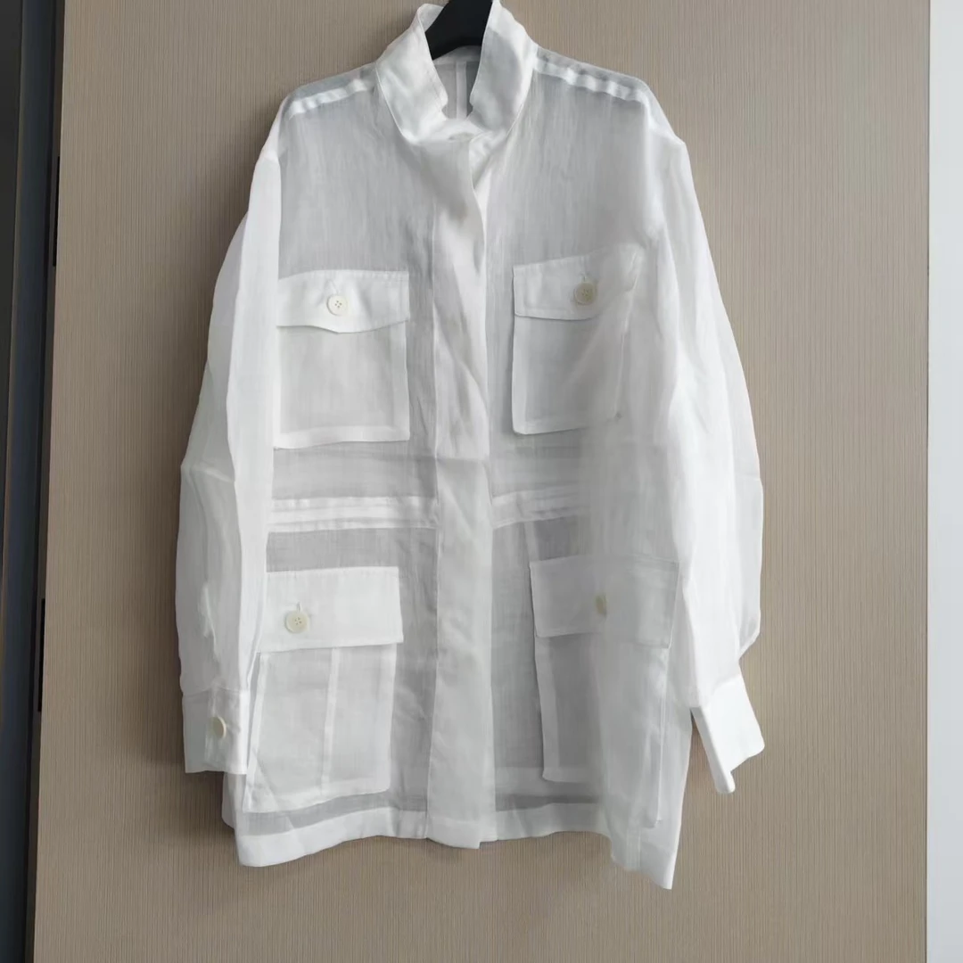 2025新款女装 白色多口袋休闲防晒外套