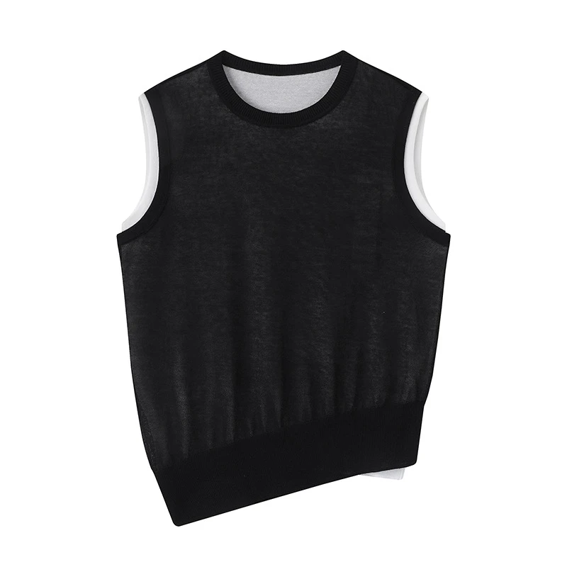 【专柜品质】夏季款艾诺丝风无袖针织衫T恤假两件休闲背心上衣8101