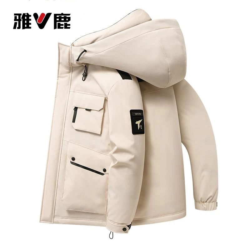 雅鹿正品2025冬季新款男士冬季新款连帽休闲防风保暖鸭绒羽绒服潮