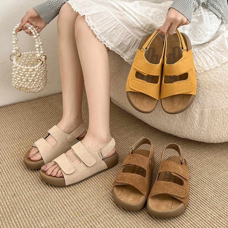 魔术贴吐司勃肯凉鞋女2025新款夏季厚底增高休闲百搭凉鞋女外穿