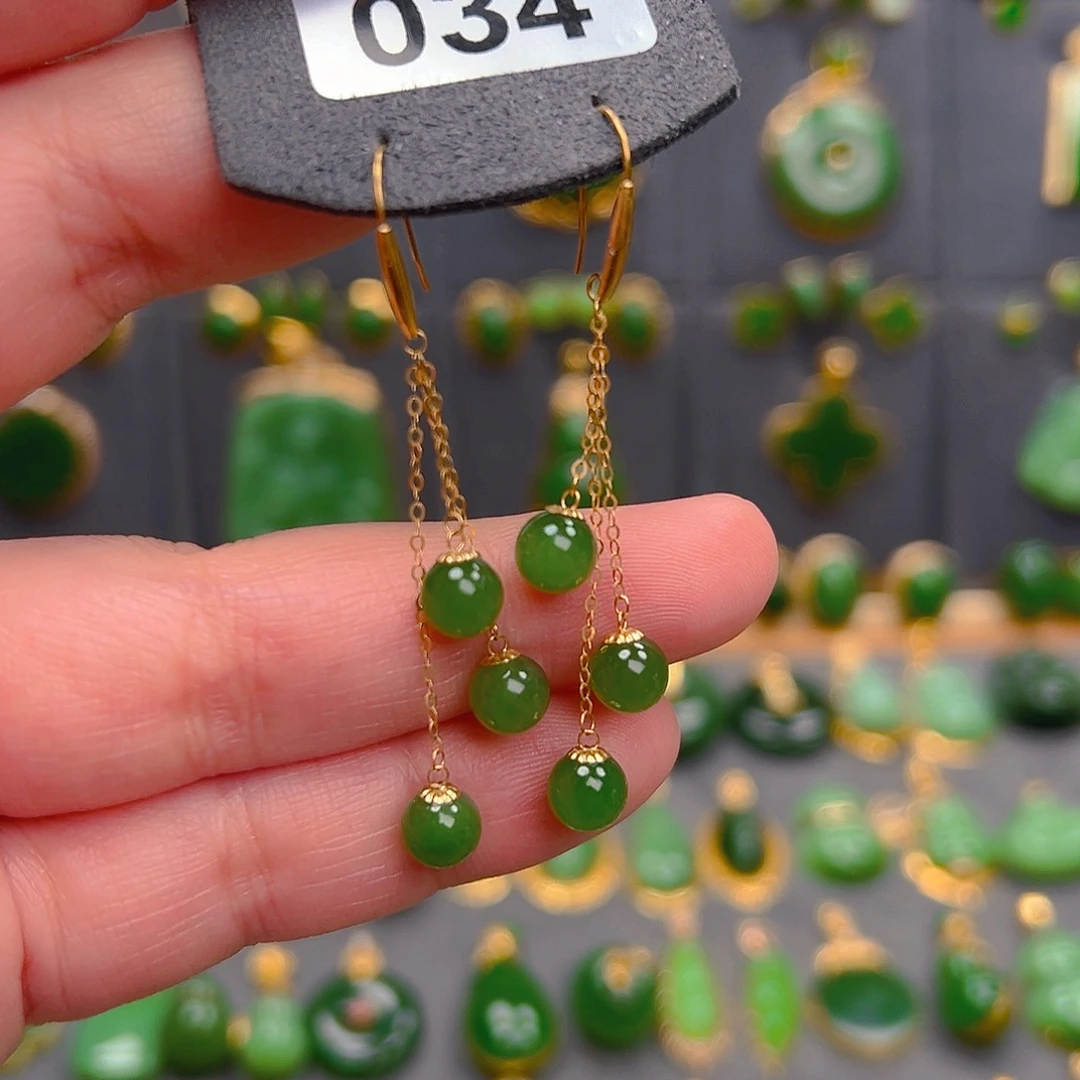 和田玉18K金镶嵌耳饰