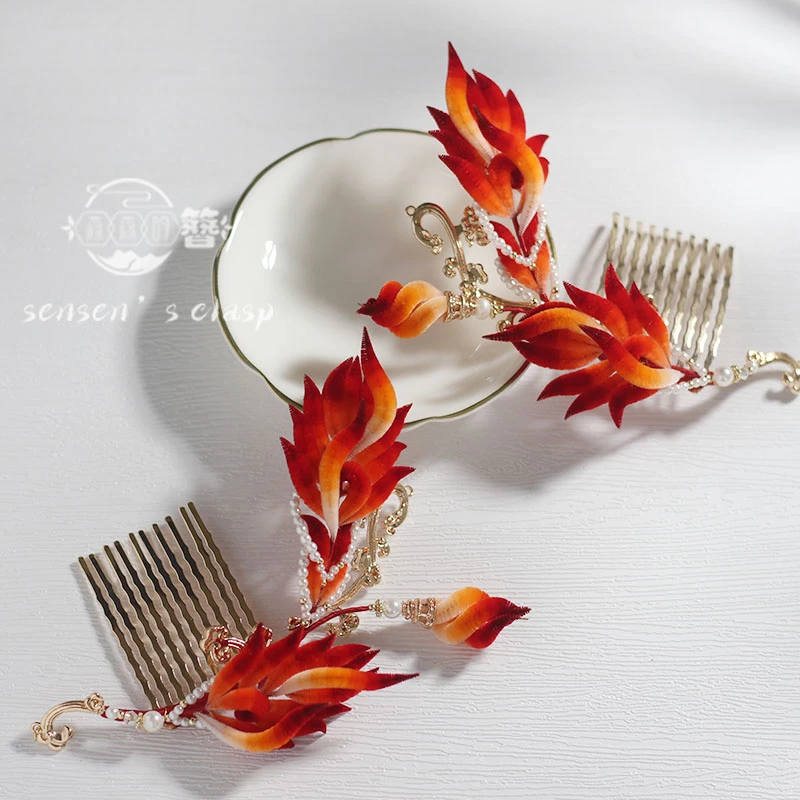 森森的簪 凤翎丨原创非遗绒花发簪梳新中式古风汉服旗袍婚礼头饰