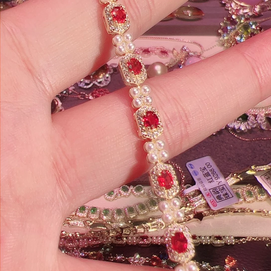 彩色蓝宝石手链银S925镶嵌