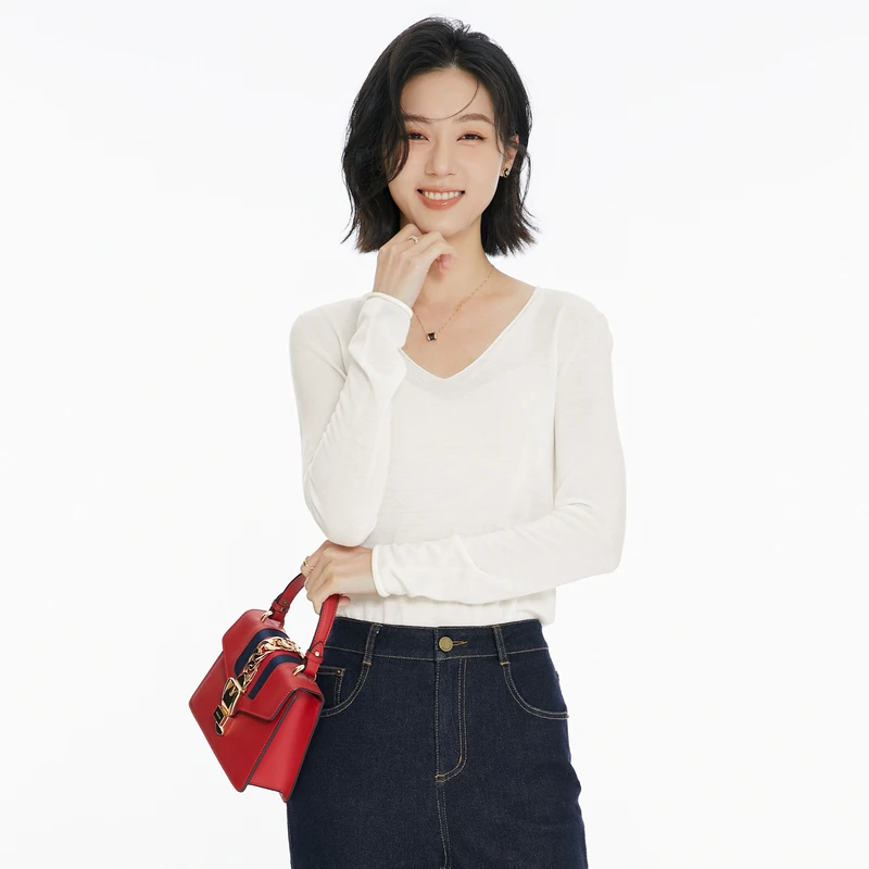 风笛2025春季新款高级感长袖秋冬针织羊毛衫保暖V领修身内搭上衣