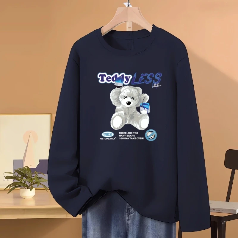 秋季纯棉长袖t恤女2025秋冬新款爆款潮牌卡通印花ins百搭打底上衣