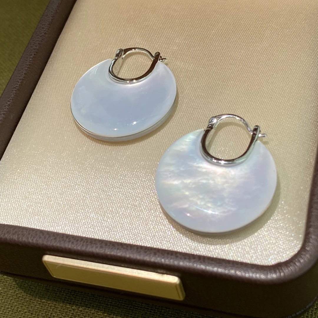 铜合金贝壳耳饰 法式气质小众双面设计感炫彩贝壳耳环时尚百搭