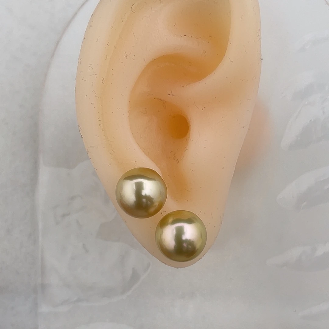 定制海水珍珠未镶嵌裸珠极光近圆茶金对珠10-11mm