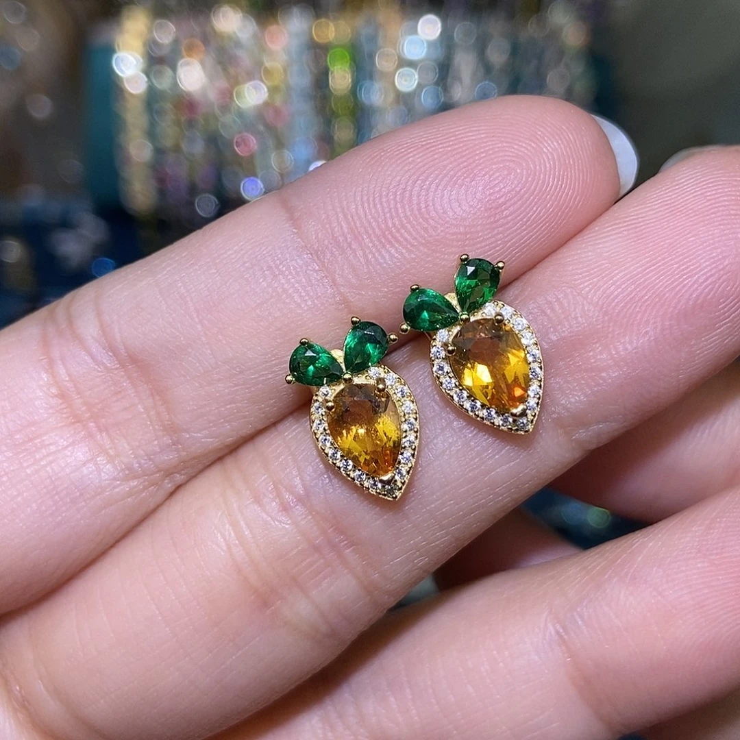 银S925镶嵌黄晶耳饰