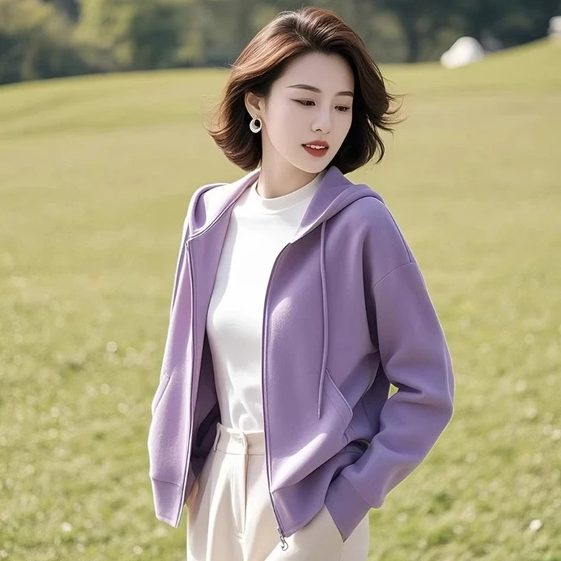 多巴胺减龄紫色连帽卫衣外套2025春秋新款穿搭百搭短款开衫上衣女