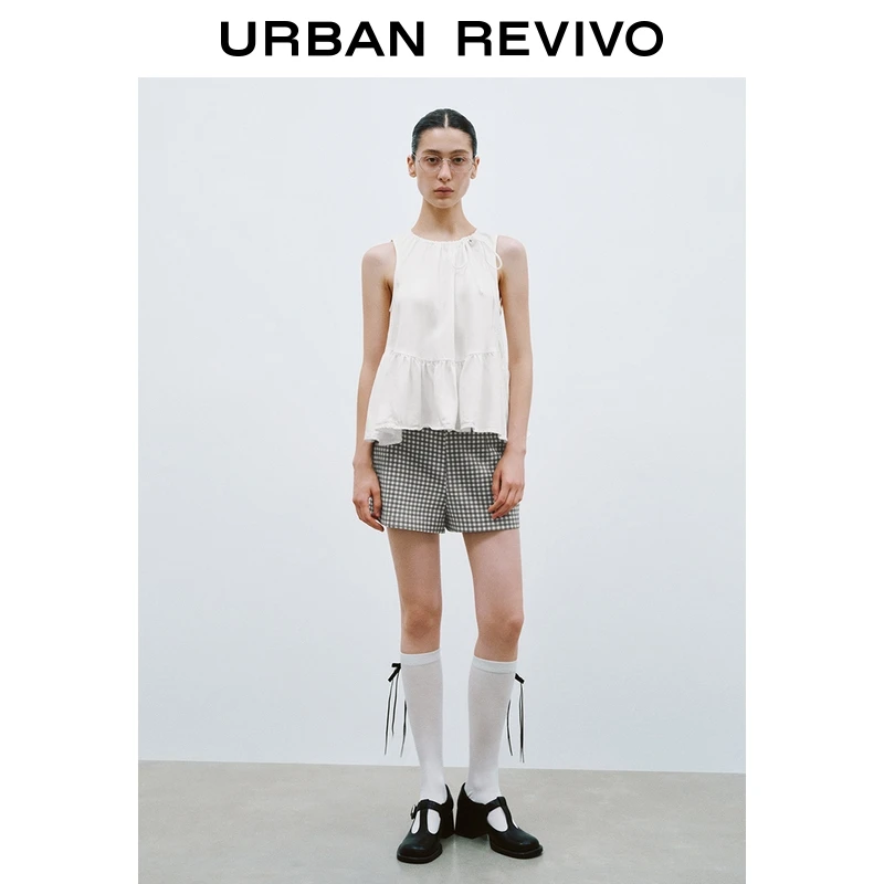 UR2025秋季新款女装时尚丹宁抽绳褶皱无袖休闲衬衫UYY850172