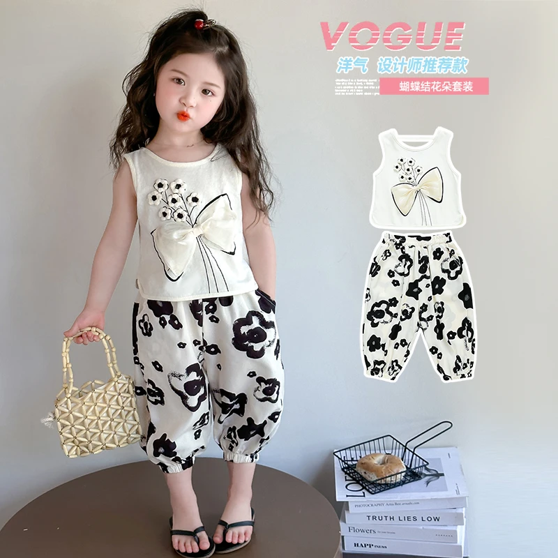 女童夏装套装2024新款夏款时髦洋气透气无袖小女孩宝宝夏季儿童装