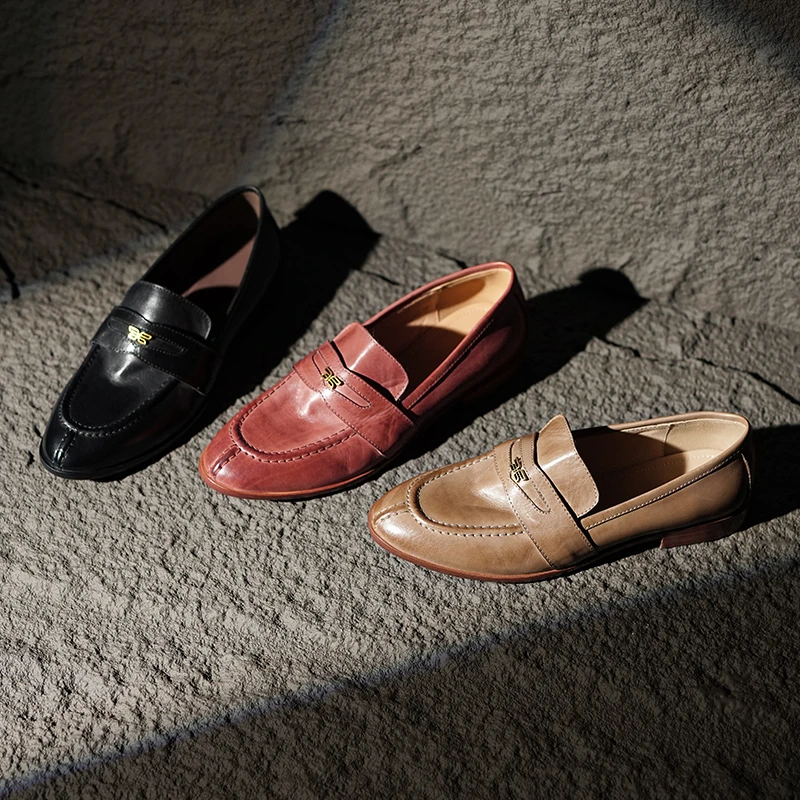 水洗牛皮手工做旧复古深口低跟乐福鞋英伦风时尚休闲单鞋