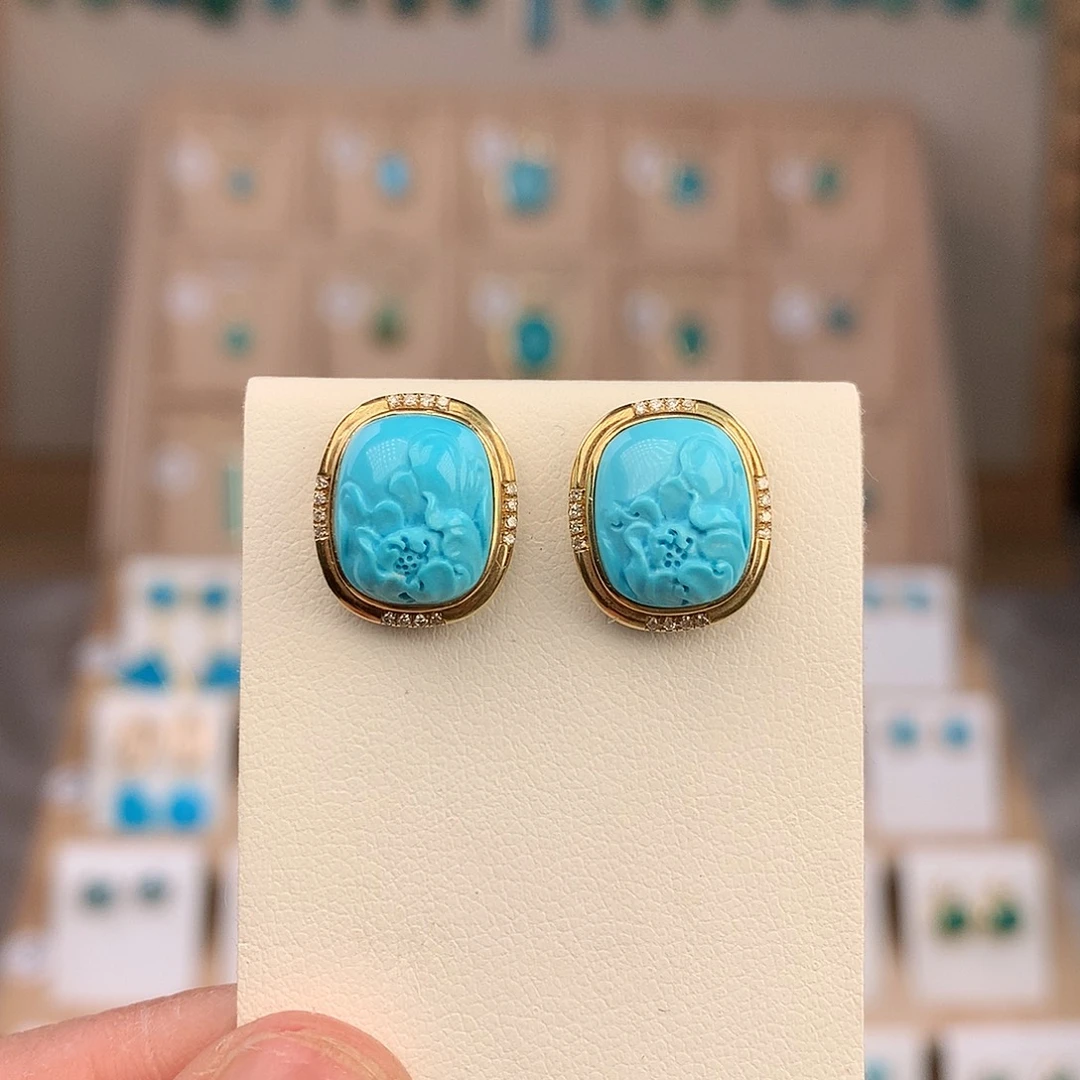 绿松石18K金镶嵌耳饰