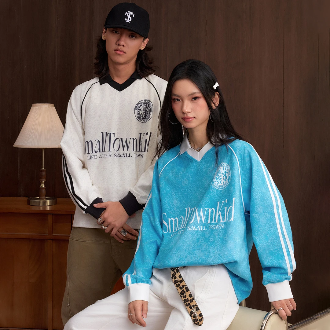 STK SmallTownKid 西兰卡普麂皮绒翻领长T恤球衣款男女潮流TEE