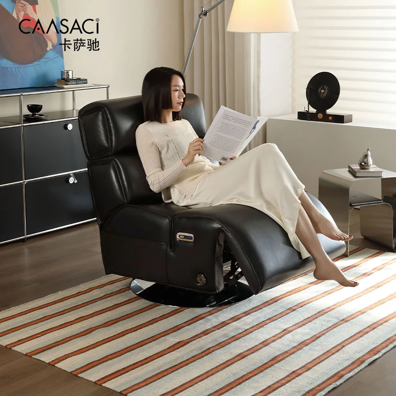 卡萨驰原创单人沙发包豪斯客厅家用头层牛皮功能单椅皮质休闲椅