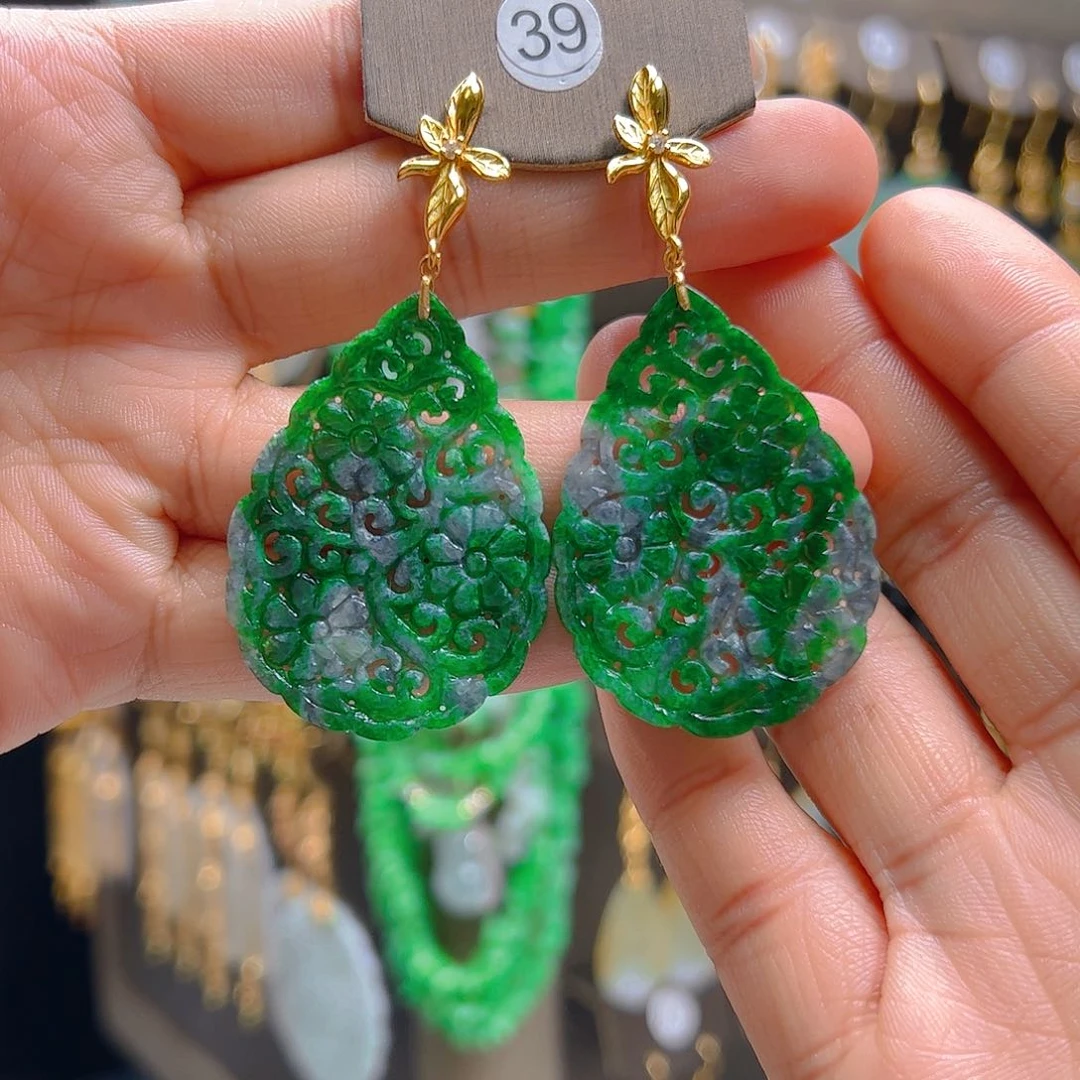 银S925镶嵌翡翠耳饰