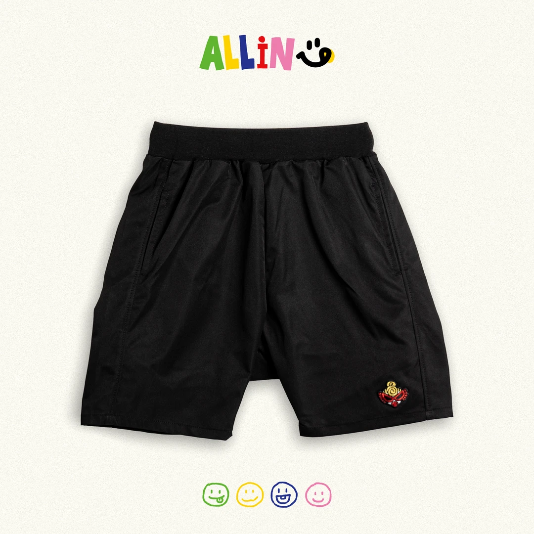 【ALLIN高定】潮娃必备2025夏季黑超刺绣垮裤圆标印花梭织儿童短裤