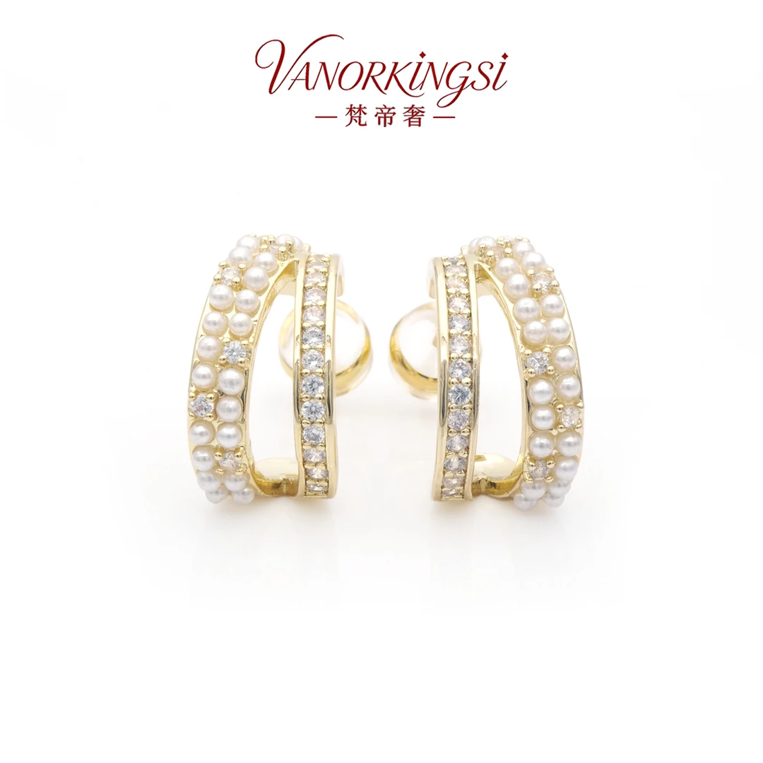 铜合金耳饰 925银针C环贝珠耳钉精致简约时尚百搭耳饰 | F8166