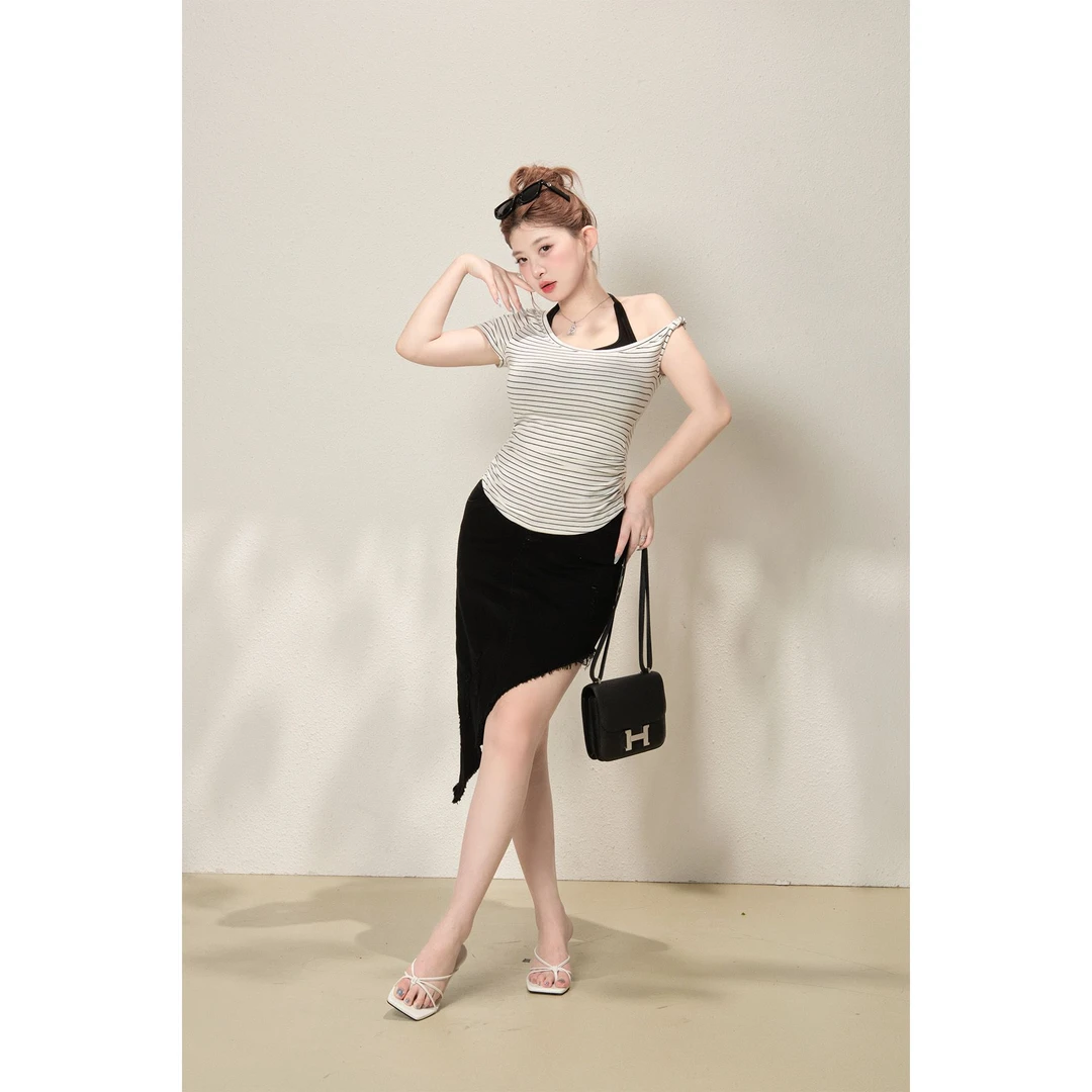 【7/5新品】设计师专线｜水溶C条纹TEE｜假两件二合一高弹ZTTP2959