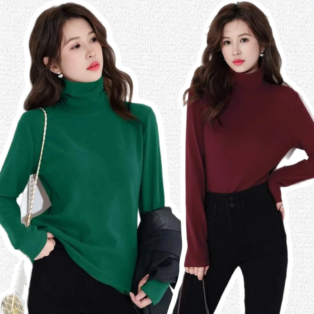 【现货现发】双面绒秋冬韩版气质打底衫堆堆领女新款显瘦百搭上衣
