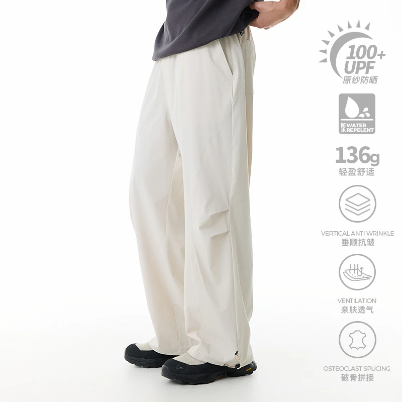 WHIMNOTION25SS弧形破骨打褶超轻薄空气裤直筒速干凉感直筒休闲裤