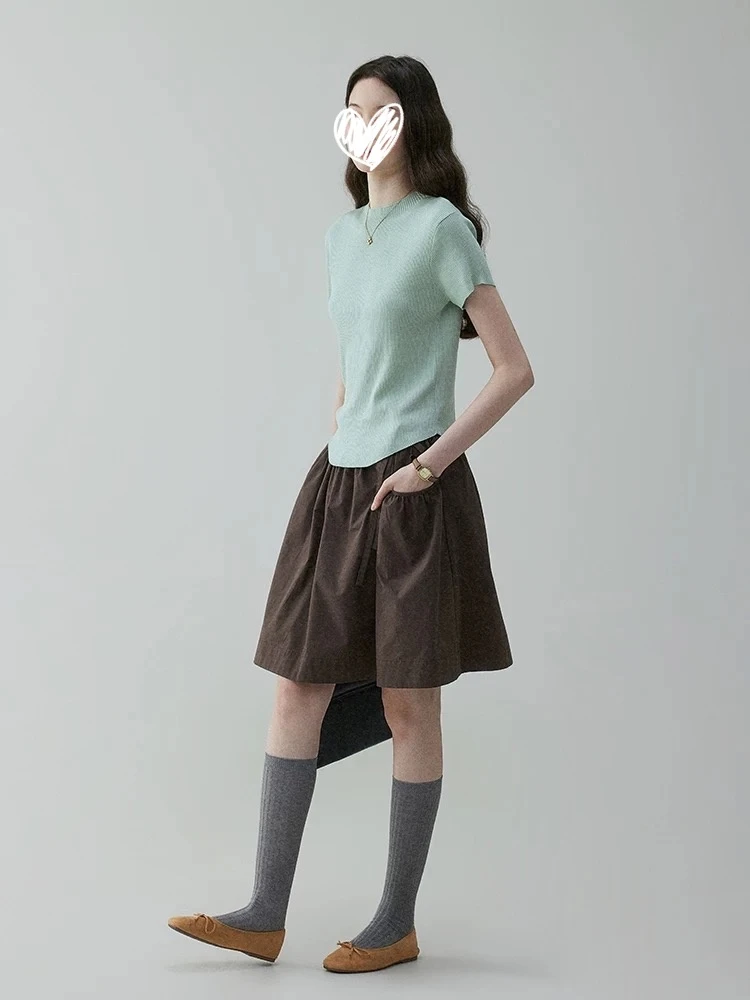 韩系风设计感复古高腰绑带短裙女夏季口袋抽褶半身裙2025新款裙子