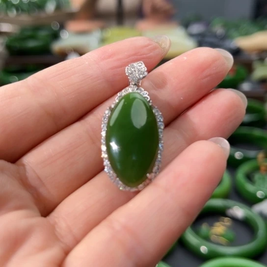 和田玉（碧玉）银S925镶嵌颈饰