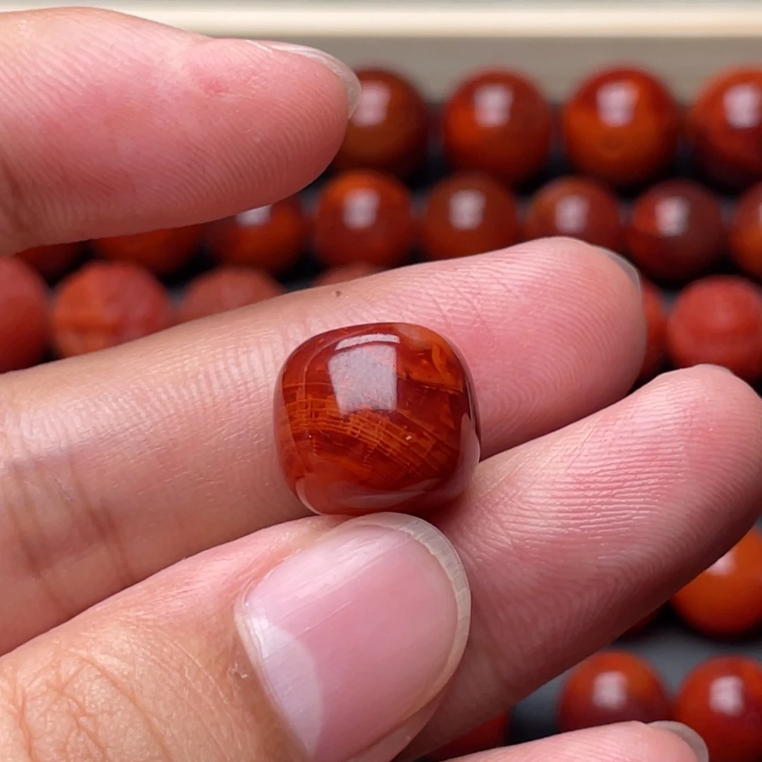 萤***光手串未镶嵌南红玛瑙14.5mm妖孽牛血火焰老型