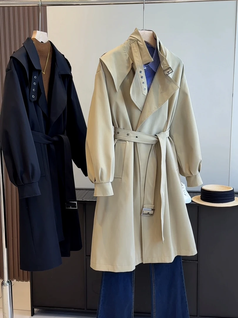 高级纯色休闲风衣外套早秋宽松时尚气质中长款大衣